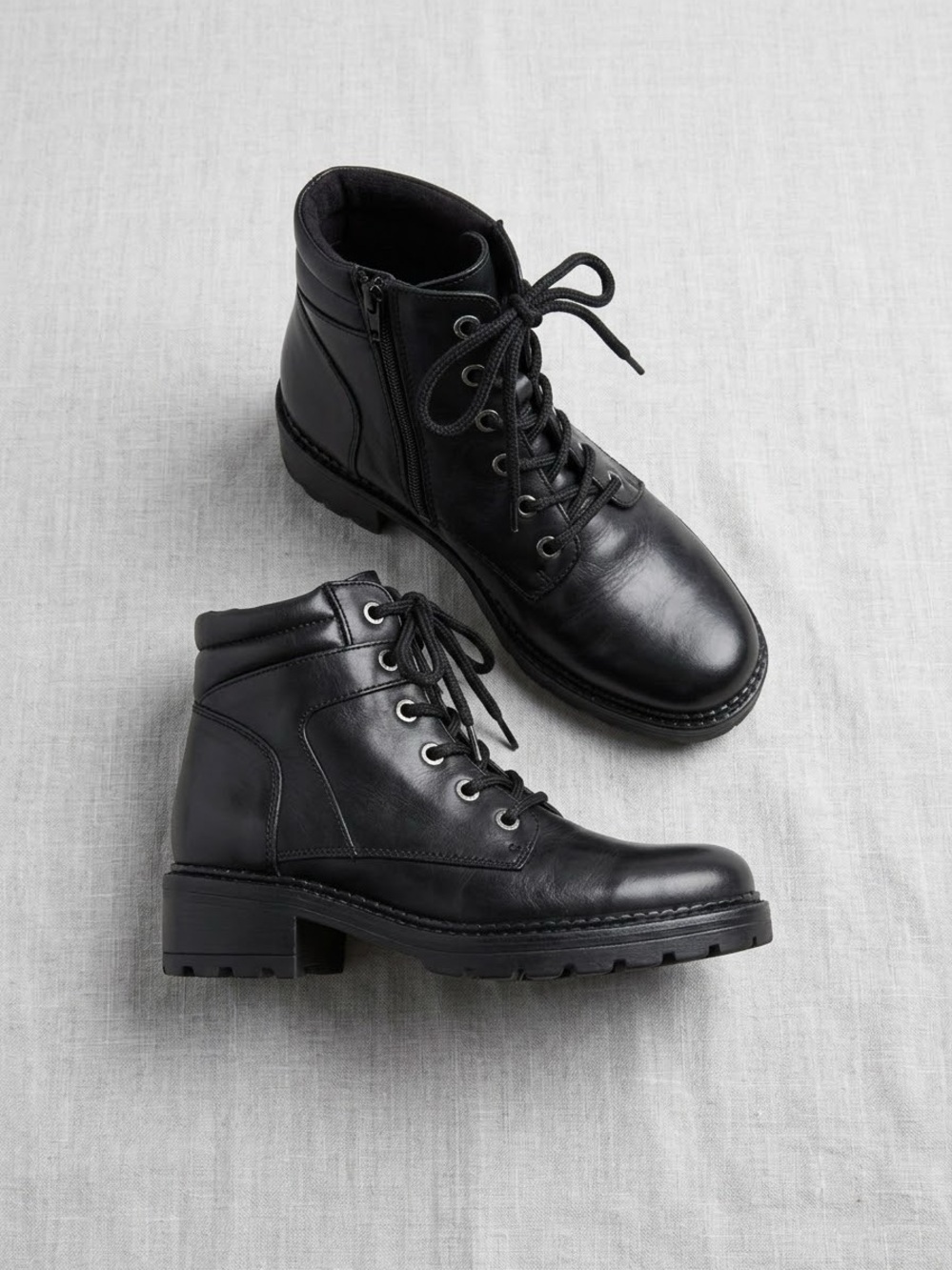 Black Lace-Up Leather Combat Boots
